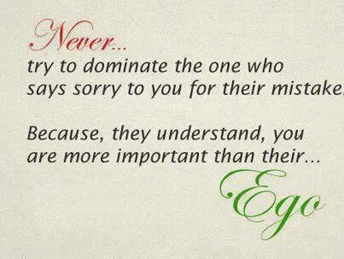 Never try to dominate the one who says sorry to you for their mistake. Because, they understand, you are more important than their Ego