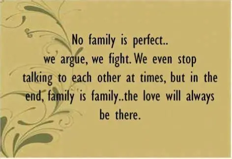 No family is perfect.. we argue, we fight. We even stop talking to each other at times, but in the end, family is family.. the love will always be there