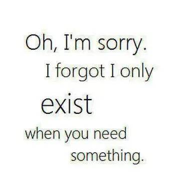 Oh, I'm sorry I forgot I only exist when you need something