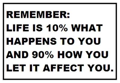 Remember! Life is 10% what happens to you and 90% how you let it affect you