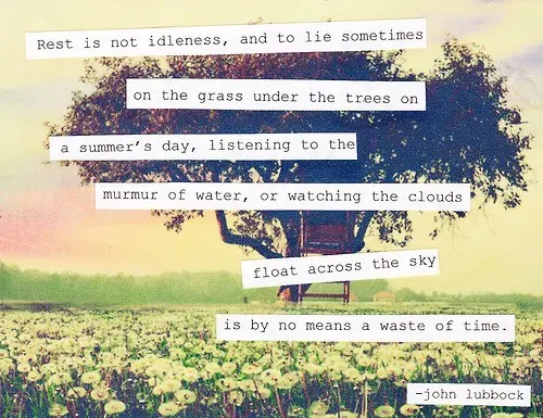 Rest is not idleness, and to lie sometimes on the grass under the trees on a summer's day, listening to the murmur of water, or watching the clouds float across the sky is by no means a waste of time