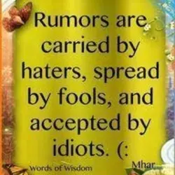 Rumors are carried by haters, spread by fools and accepted by idiots