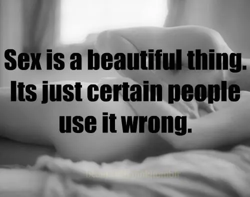 Sex is a beautiful thing. It's just certain people use it wrong.