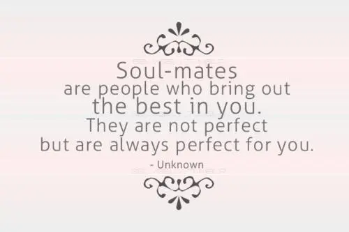 Soul-mates are people who bring out the best in you. They are not perfect but are always perfect for you.