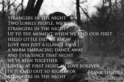 Strangers in the night Two lonely people, we were strangers in the night