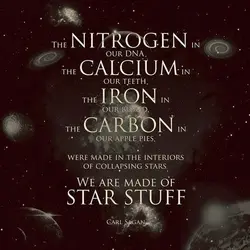 The nitrogen in our DNA, the calcium in our teeth, the iron in our blood,...