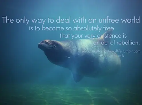 The only way to deal with an unfree world is to become so absolutely free that your very existence is an act of rebellion