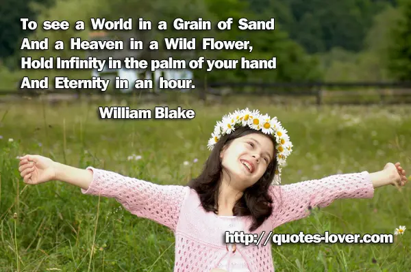 To see a World in a Grain of Sand  And a Heaven in a Wild Flower,  Hold Infinity in the palm of your hand  And Eternity in an hour.