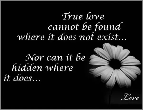 True love cannot be found where it does not exist. Nor can it be hidden where it does.