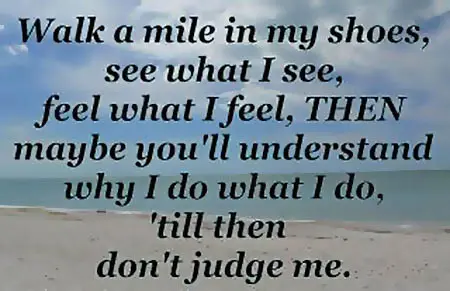 Walk a mile in my shoes, see what I see, feel what I feel, then maybe you'll understand why I do what I do, till then don't judge me.