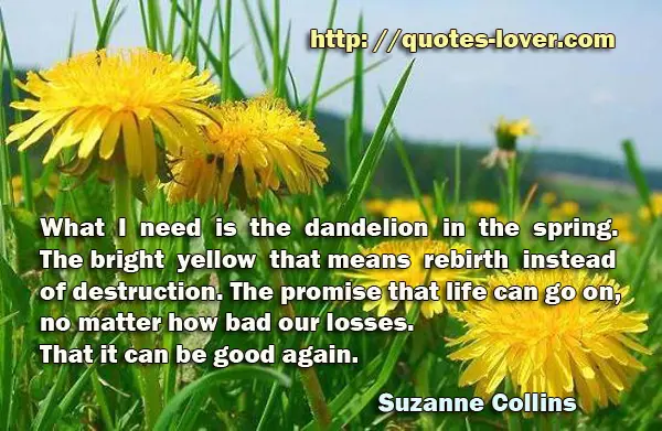 What I need is the dandelion in the spring. The bright yellow that means rebirth instead of destruction. The promise that life can go on, no matter how bad our losses. That it can be good again.