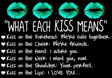 "What each kiss means" Kiss on the Forehead: We're cute together Kiss on the Cheek: We're friends