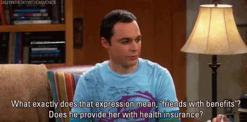 What exactly does expression mean "friends with benefits"? Does he provide her with health insurance?
