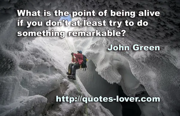 What is the point of being alive if you don't at least try to do something remarkable?” 