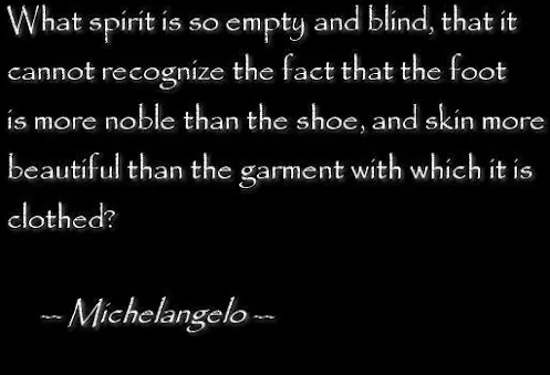 What spirit is so empty and blind, that it cannot recognize the fact that the foot is more noble than the shoe, and skin more beautiful than the garment with which it is chothed