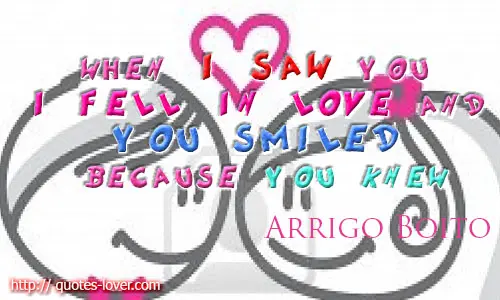 When I saw you I fell in love and you smiled because you knew