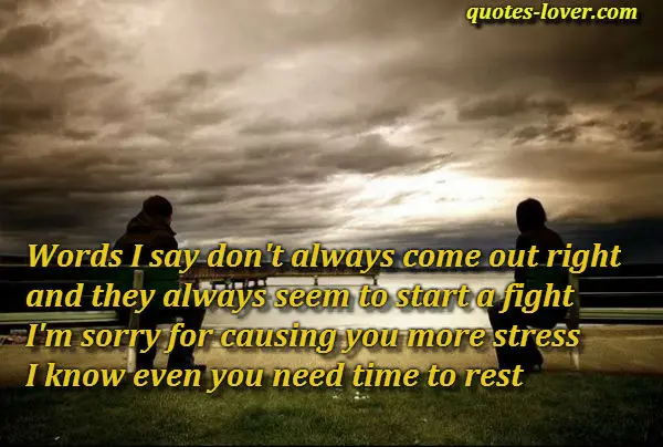 Words I say don't always come out right and they always seem to start a fight I'm sorry for causing you more stress I know even you need time to rest