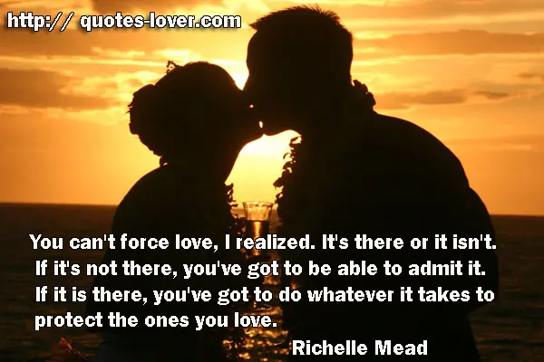 You can't force love, I realized. It's there or it isn't. If it's not there, you've got to be able to admit it. If it is there, you've got to do whatever it takes to protect the ones you love.