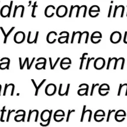 You didn't come into this world. You came out of it like a wave from...