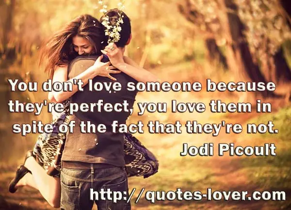You don't love someone because they're perfect, you love them in spite of the fact that they're not.