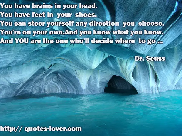 You have brains in your head. You have feet in your shoes. You can steer yourself any direction you choose. You're on your own.And you know what you know. And YOU are the one who'll decide where to go ...