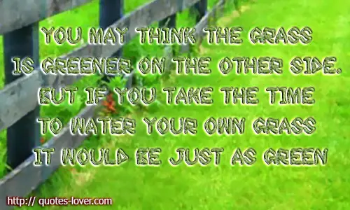 You may think the grass is greener on the other side. But if you take the time to water your own grass it would be just as green