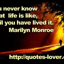 You never know what life is like, until you have lived it.