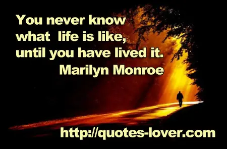 You never know what life is like, until you have lived it.