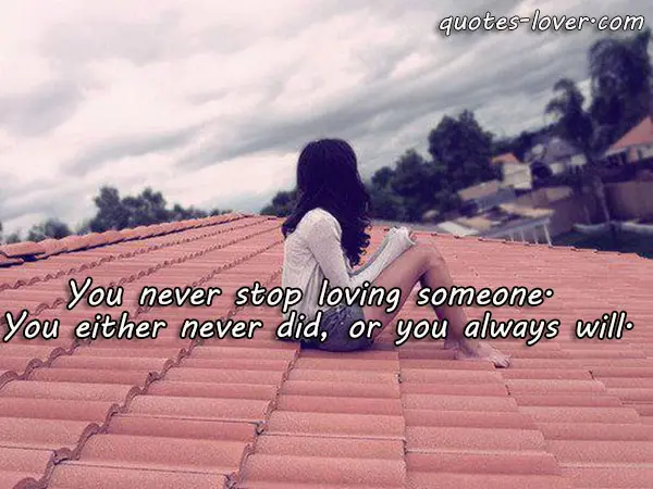 You never stop loving someone. You either never did, or you always will.