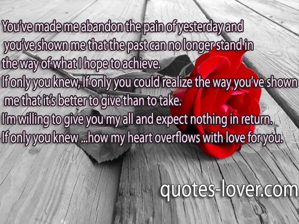 You've made me abandon the pain of yesterdayand you've shown me that the past can no longer stand in the way of what I hope to achieve .