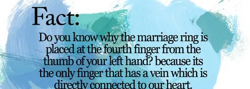 Do you know why the marriage ring is placed at the fourth finger from the thumb of your left hand? because its the only finger that has a vein which is directly connected to our heart