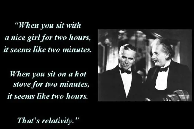 When you sit with a nice girl for two hours it seems like two minutes. When you sit on a hot stove for two minutes, it seems like two hours. That's relativity