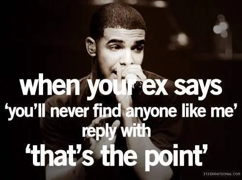 When your ex says 'you'll never find anyone like' me reply with 'that's the point'