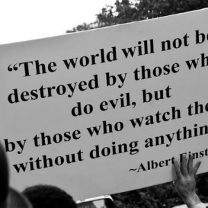 The world will not be destroyed by those who do evil, but by those who...
